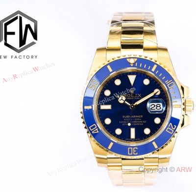 v2 Version Rolex Submariner date 904l Yellow Gold Blue Ceramic Watch 40mm